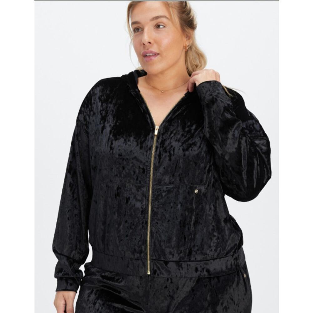 Fabletics Crushed Velour Zip Up Hoodie Black Size 2X